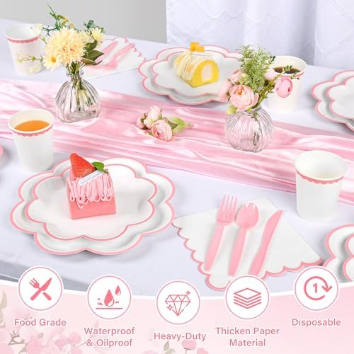350 Pcs Pink and White Paper Plates and Napkins Set,Tableware for 50 Guest - Image 6