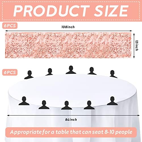 Newwiee 12 Pack Round Plastic Tablecloth Sequin Runner Set,Rose Gold - Image 2