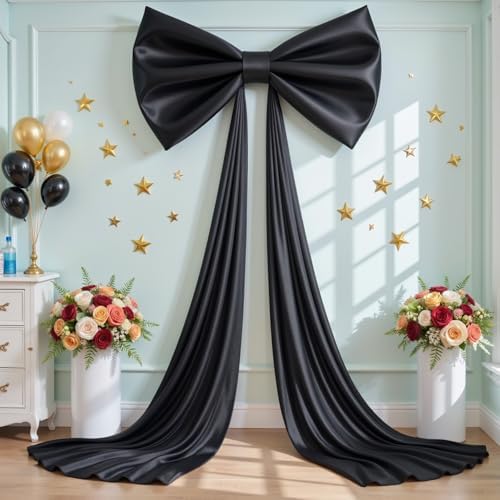 Big Black Bow Backdrop Large Black Bow Decor Gift Bows Birthday Decorations 48x24x120 Inches Giant Bow Birthday Party Backdrop for Wedding Baby Shower Photography Coquette Room Decor - Image 7