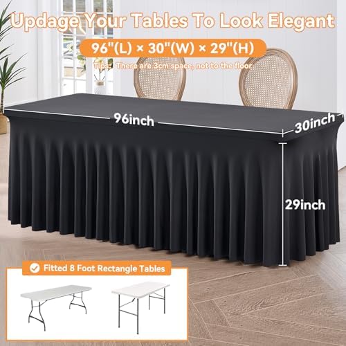 6 Pack Black Fitted Spandex Table Cloth Rectangle 8ft, Wrinkle Free High-Stretch Skirted Tablecloths for 8 Foot Rectangle Tables, Decor Parties Weddings Birthday Banquet Spandex Table Cloths Cover - Image 6