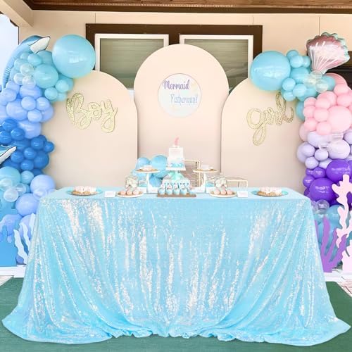 SoarDream Mermaid Blue Sequin Tablecloth 90"x132" Baby Shower Table Cloth - Image 6