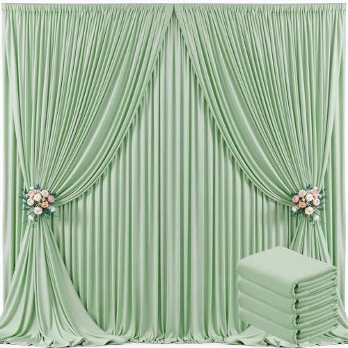 4 Panels Sage Green Backdrop Curtain for Wedding Baby Shower Wrinkle Free 20ft x 10ft Backdrop Drapes Panels for Parties Bridal Shower Birthday Photo Photography Polyester Fabric Background Decoration by Suppromo