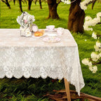 Ivory Lace Tablecloth Rectangular 60x120 Inch 2 Pieces Wedding Table Cloth - Image 3