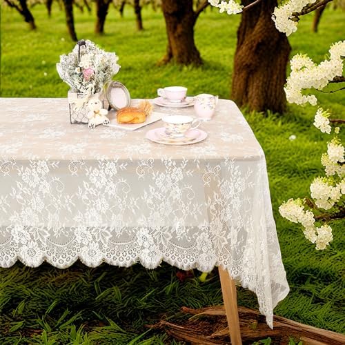 Ivory Lace Tablecloth Rectangular 60x120 Inch 2 Pieces Wedding Table Cloth - Image 3