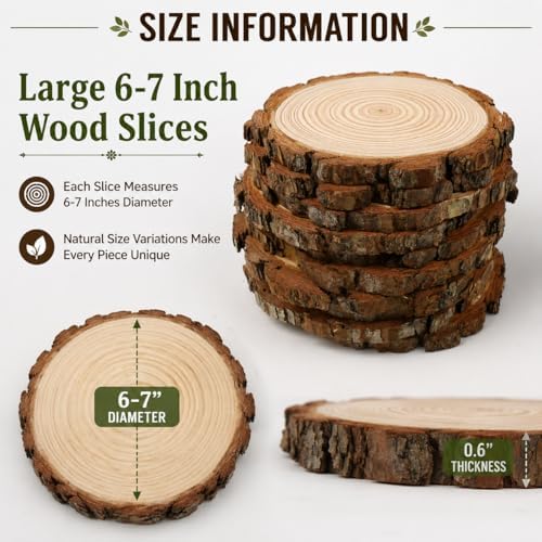 Wood Slices for Centerpieces, 6-7 Inches, 10 Pack, Rustic Round Wood Circles for Wedding Tables, Baby Showers, and DIY Craft Projects - Image 2