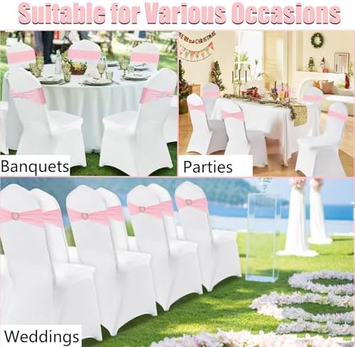 100Pcs Light Pink Chair Sashes for Wedding Spandex Pink Sashes for Chairs Covers Stretch Chair Sashes Band with Heart Buckle Slider Wedding Sashes Bows for Banquet Party Decorations - Image 7