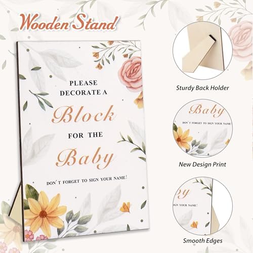 78 PCS Shower Games Sign Kit, Wooden Box and Sign, Blank Wooden Blocks for DIY Drawing, Markers, Shower Game for Gender Reveal Activity, Shower Ideas Decorations, Bear B - Image 3