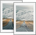 FLYJOE 24x36 Metal Picture Frame For Wall With Mat For 20x30, 24''x36'' Aluminum Photo Frames With Tempered Glass For Home Decor, Minimalist Modern Poster Frame Horizontal And Vertical Formats, Black by FLYJOE