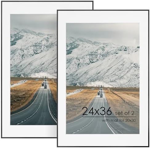 FLYJOE 24x36 Metal Picture Frame For Wall With Mat For 20x30, 24''x36'' Aluminum Photo Frames With Tempered Glass For Home Decor, Minimalist Modern Poster Frame Horizontal And Vertical Formats, Black by FLYJOE