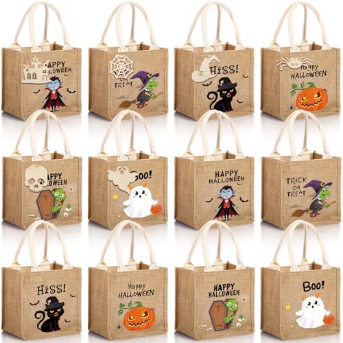 Sweetude 12 Pack Halloween Linen Burlap Bags with Tags,Classic by Sweetude