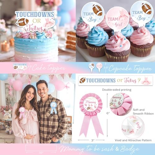 Touchdowns or Tutus Gender Reveal Decorations, 152 PCs Party Balloons Decorations Kit Supplies with Balloons, Banners, Sash, Badge Backdrop, Topper, Poster, Balloon Boxes, Tablecloth, Marker - Image 5