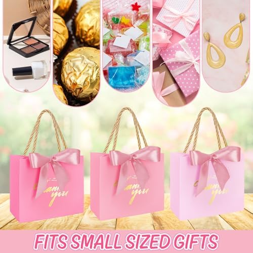 Whaline 60 Pcs Thank You Gift Bags with Ribbon Small Gradient Pink Paper Party Favor Bags with Handles for Wedding Bridal Baby Shower Birthday Party, 5.5 x 4.8 x 2.5 inch - Image 3