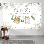 10x6.5ft Greenery Gender Reveal Backdrop Boy or Girl Clothes Photography Background Green Eucalyptus Leaves Gender Reveal Party Decorations Cake Table Banner Photo Studio Props - Image 4