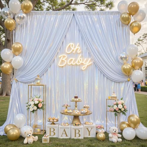 10x10ft Sequin Silver Backdrop Curtains Wedding Party Glitter Curtain Backdrop Fabric Shimmer Drapes Backdrop Bridal Baby Shower Birthday Christmas Photoshoot Background Photography 5x10FT，2 Panels - Image 3