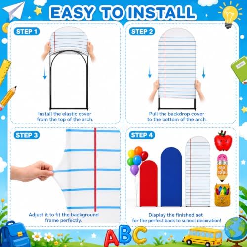 Cinrobiye 56 Pcs Back to School Composition Notebook Spandex Arch Covers, 4FT 5FT 6FT Fabric Arch Backdrop Covers for First Day of School Classroom Decorations, Welcome Back Party Photo Backdrop Kit - Image 3