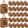 50 Pcs 7.5 x 3 x 6 in Brown Kraft Paper Gift Bags with Window & Handles by Fuutreo