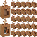 50 Pcs 7.5 x 3 x 6 in Brown Kraft Paper Gift Bags with Window & Handles by Fuutreo