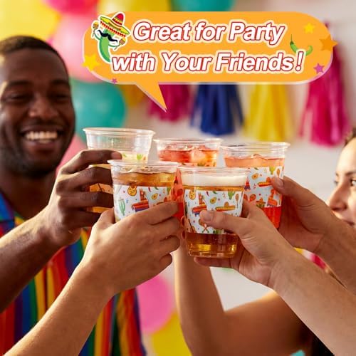 100 Pcs Fiesta Plastic Cups, 12 oz Mexican Disposable Clear Plastic Drinking Cups Bulk for Mexican Independence Day, Fiesta, Cinco De Mayo, Taco Birthday Party Decoration Supplies - Image 5