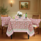 Ridhi Strawberry Pink Hand Block Print Cotton Tablecloth 120 x 60 Inch - Image 2