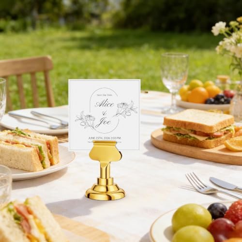 Urban Deco 24 Pieces Table Card Holder Place Card Holders 1.7 inches Gold Steel Card Holders for Photos, Food Signs, Memo Notes, Weddings, Restaurants, Birthday(Gold 24PK) - Image 5
