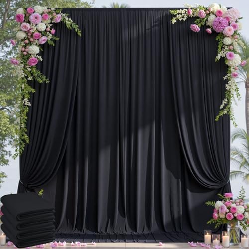 20×14ft Wrinkle Free Black Backdrop Curtain for Parties Wedding, 4 Panels 5×14ft Height Soft Silky Polyester Photo Backdrop Drapes for Birthday Graduation Photography Stage Event Background Cloth by ENJOYYOURPARTY