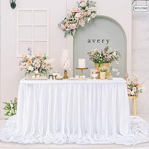White Table Skirt Chiffon 9FT Sheer Tablecloth for Birthday Party Sweetheart Cake Table Decoration Wedding Table Skirt 2 Layer - Image 3