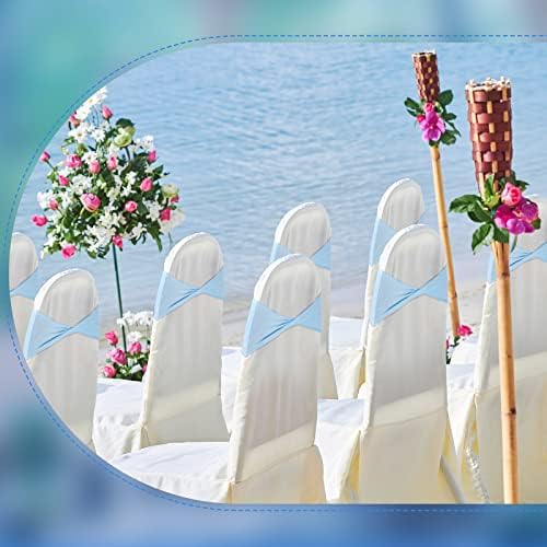 Lounsweer 100 Pcs Spandex Chair Sashes Bows Light Blue Chair Cover Bands - Image 6