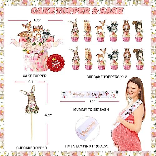 Woodland Baby Shower Decorations Girl, Forest Animal Gender Neutral Baby Shower Party Decorations Its a Girl Backdrop Balloon Garland Banner Box Cutout Cake Cupcake Topper Sash Pink - Image 3