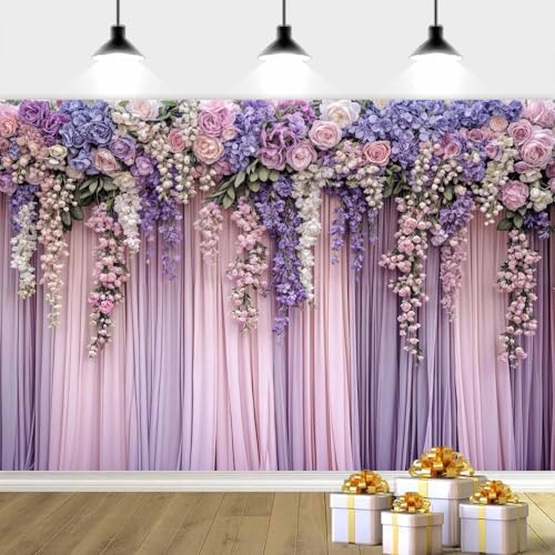 10x10ft Purple Flower Wedding Photography Backdrop Lavender Floral Wedding Bridal Photography Backdrop Anniversary Birthday Baby Shower Girl Party Banner Photo Booth Props Background Wall Decor - Image 4