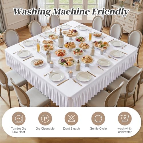 Wish Care White Spandex Tablecloths for 60x60 Inch Square Tables, Stretch Fitted Table Clothes with Pleated Ruffle Skirt for 60” Table, Wrinkle Free and Elastic, for Party Kitchen Home Dining - Image 6