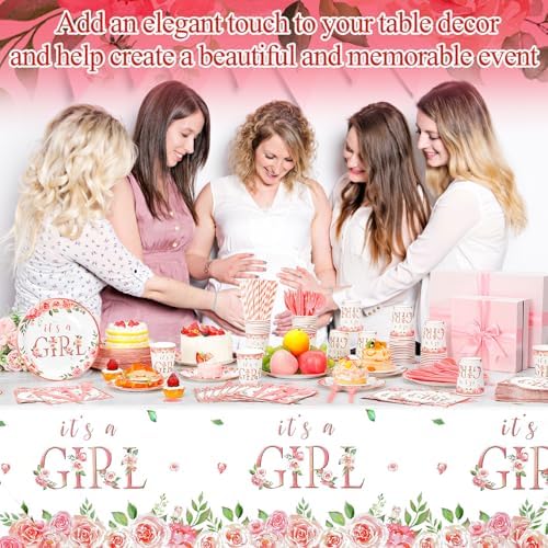 Potchen 452 Pcs It's A Girl Plates Napkins Party Supply, Pink - Image 4
