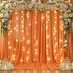 Shillance 10x10ft Orange Chiffon Backdrop Curtain with Lights String for Wedding Sheer Tulle Curtain Photo Backdrops Drapes for Baby Shower Birthday Party Ceremony Decorations by Shillance