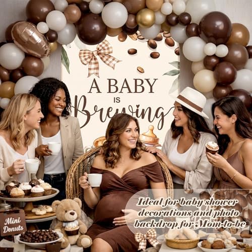 Tegeme 7.2ft A Baby Brewing Arch Backdrop Cover Coffee Themed Baby Shower Decoration Large Brown Coffee Bean Theme Backdrop Party Favor for Gender Reveal Welcome Boy Girl Party Supply Decorations - Image 6