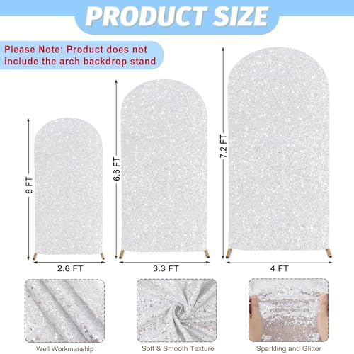 MODFUNS Silver Sparkle Arch Cover Sequin Arch Stand Cover 6&6.6&7.2ft Wedding Arch Cover Fitted Spandex Arch Cover Stretchy Arch Cover Covers for Arch Vintage Cover Fabric for Wedding - Image 2