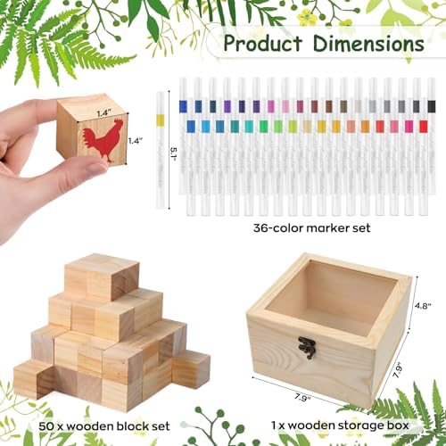 144 Pcs Baby Shower Game Sign Kit, Baby Shower Blocks Games Sets, Includes 50 DIY Blank Wooden Blocks, 41 Stencils, 36 Paint Markers, 15 Advice Cards, 1 Storage Box and 1 Wooden Sign - Image 2
