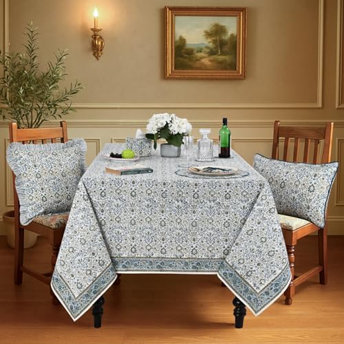 Ridhi Indigo Hand Block Print 100% Cotton Tablecloth 90x60 Inch Rectangle - Image 2