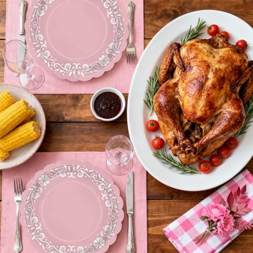 100 Pcs Pink Platos De Barro Mexicanos Paper Plates 9 Inches Cielito Lindo Party Decoration Disposable Scalloped Cinco De Mayo Paper Plates for Fiesta Mexican Talavera Baby Shower Supplies - Image 7
