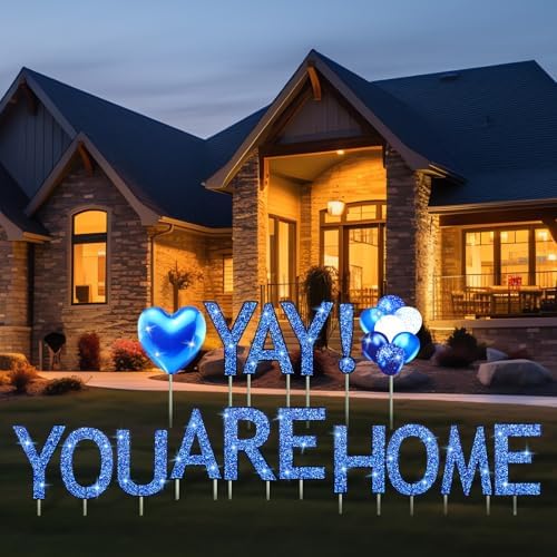 Novabright 16 Pcs Welcome Yard Sign LED Yay You Are Home Outdoor Home Decoration with Stake Welcoming Garden for Baby Shower Homecoming Return Housewarming Travel Family Reunion Military(Blue) - Image 3