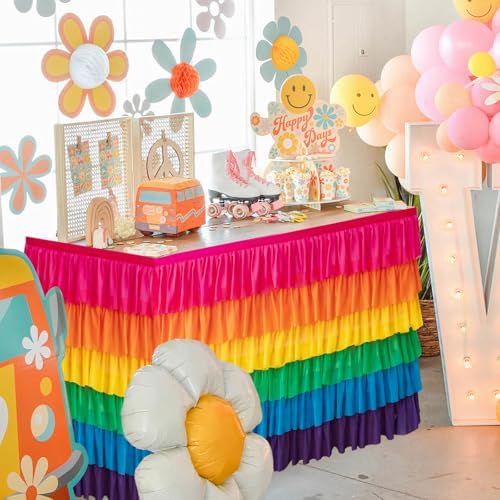 Pufogu BrightRainbow Tulle Table Skirt 14ft Tutu Ruffled Chiffon Tablecloth For Rectangle Wedding Baby Shower Girls Birthday Party and Cake Dessert Table Decorations(BrightRainbow, L14(ft), H30in) - Image 6
