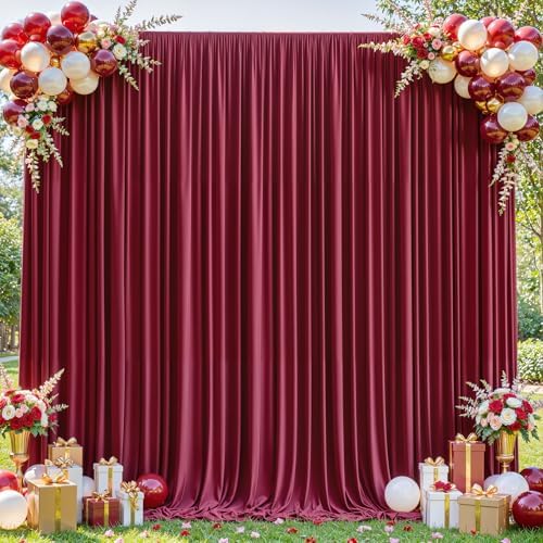 10x10ft Burgundy Backdrop Curtains for Wedding Parties Wrinkle Free Wine Red Curtains Photo Backdrop Drapes for Photography Birthday Baby Shower Soft Fabric Party Backgournd for Photoshoot by Partisky