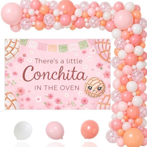 ZestZing Concha Baby Shower Decorations Conchita Baby Shower Backdrop Mexican Sweet Bread Balloon Garland Arch Kit for Fiesta Cinco De Mayo Party Supplies Dessert Table Photo Prop, 4.9 X 3.3 Ft by ZestZing