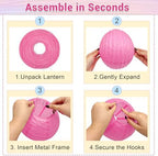 10Pcs 16 Inch Large Pink Paper Lanterns, Jumbo Hanging Party Decorations - Image 3