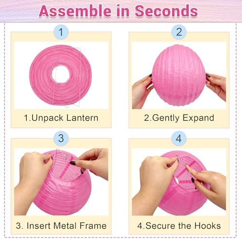10Pcs 16 Inch Large Pink Paper Lanterns, Jumbo Hanging Party Decorations - Image 3