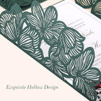 50Pcs Personalized Wedding Invitation Cards Laser Cut Hollow Butterfly with Ribbons Dark Green Invitation Kits with Envelopes and RSVP Cards For Wedding Baby Shower Birthday Quinceanera Invitation - Image 5