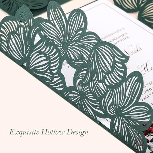 50Pcs Personalized Wedding Invitation Cards Laser Cut Hollow Butterfly with Ribbons Dark Green Invitation Kits with Envelopes and RSVP Cards For Wedding Baby Shower Birthday Quinceanera Invitation - Image 5