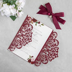 20Pcs Burgundy Laser Cut Wedding Invitation Cards With Envelopes - Image 5