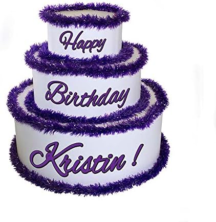 Anderson's White & Purple Personalized Pop-Out Birthday Cake, Life-Size Faux Cake with Script Font, Custom Name, Surprise Reveal Prop for Milestone Parties, Photo Ops, Store or Business Events by Andersons