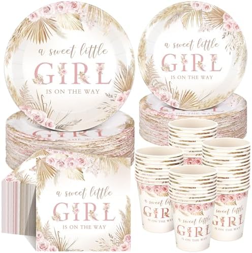 Funnymoom 250 Pcs Boho Floral Baby Shower Decorations for Girls Serves 50 by Funnymoom