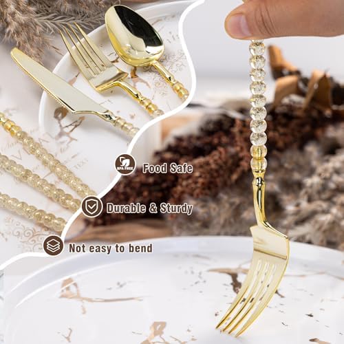 150PCS Gold Plastic Silverware, Heavy Duty Disposable Utensils Set - Image 4