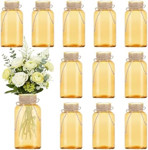 12 Pack Mason Jar Vases for Centerpieces, Gold Glass Flower Vase by LEYIQU